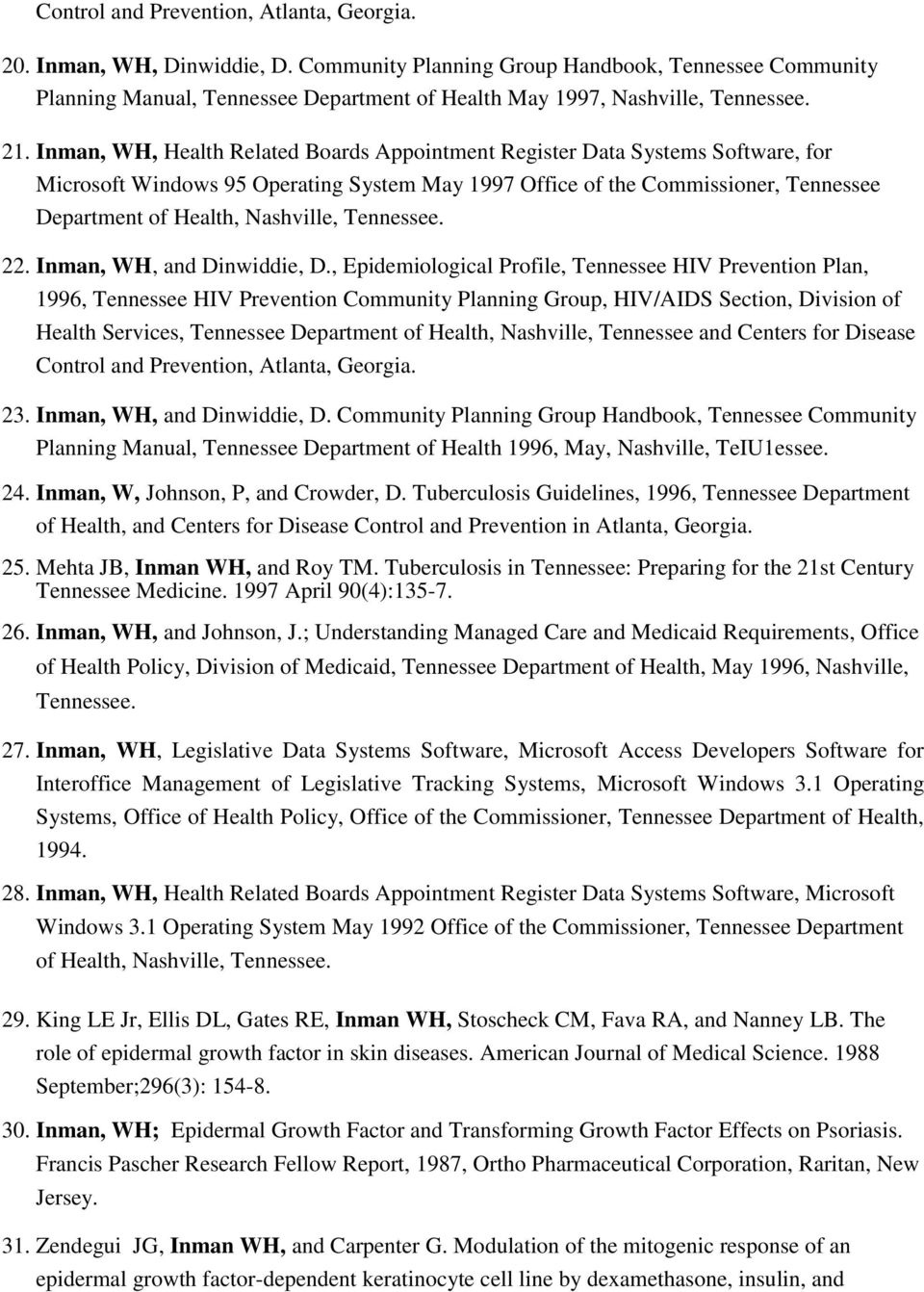 Inman, WH, Health Related Boards Appointment Register Data Systems Software, for Microsoft Windows 95 Operating System May 1997 Office of the Commissioner, Tennessee Department of Health, Nashville,