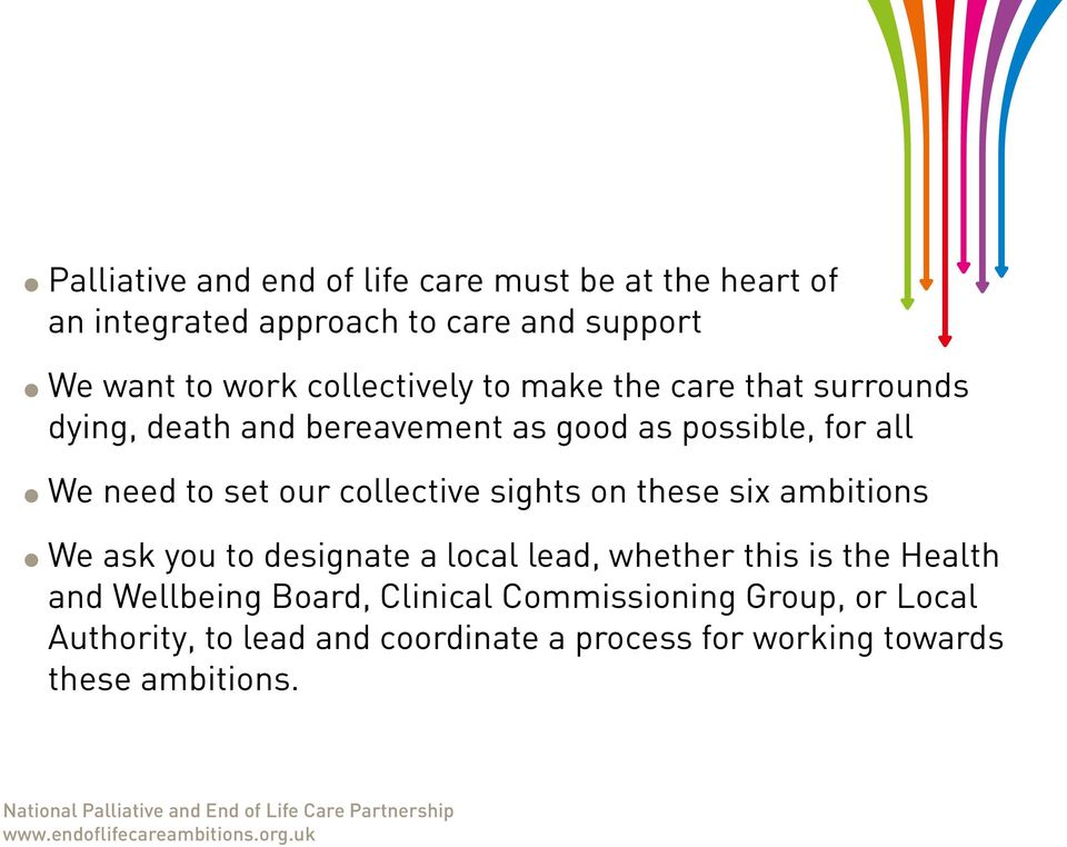 our collective sights on these six ambitions We ask you to designate a local lead, whether this is the Health and