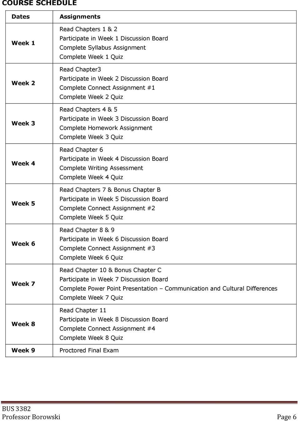 Complete Week 3 Quiz Read Chapter 6 Participate in Week 4 Discussion Board Complete Writing Assessment Complete Week 4 Quiz Read Chapters 7 & Bonus Chapter B Participate in Week 5 Discussion Board