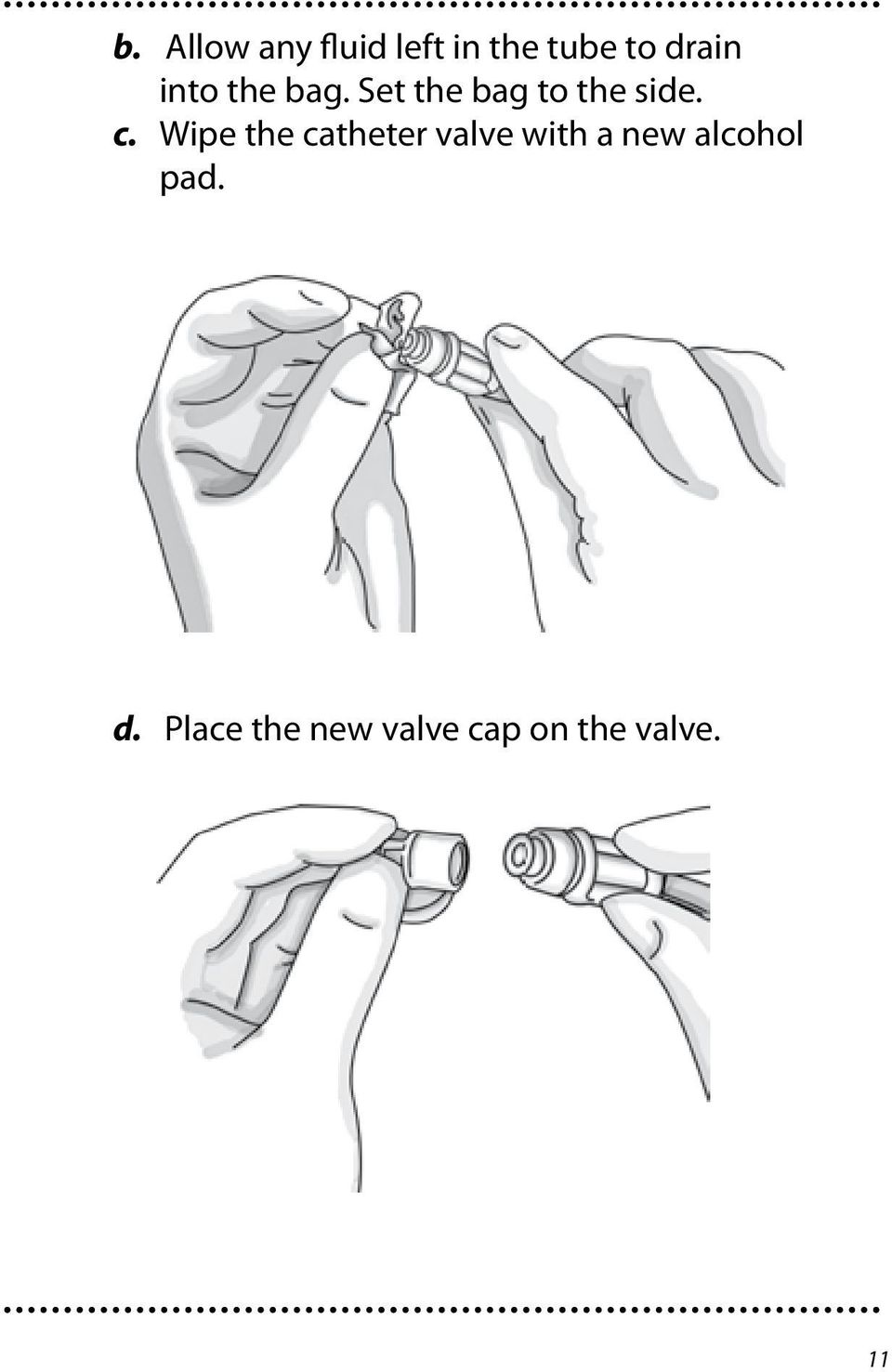 Wipe the catheter valve with a new alcohol