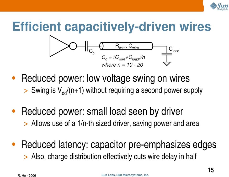 Reduced power: small load seen by driver > Allows use of a 1/n-th sized driver, saving power and area