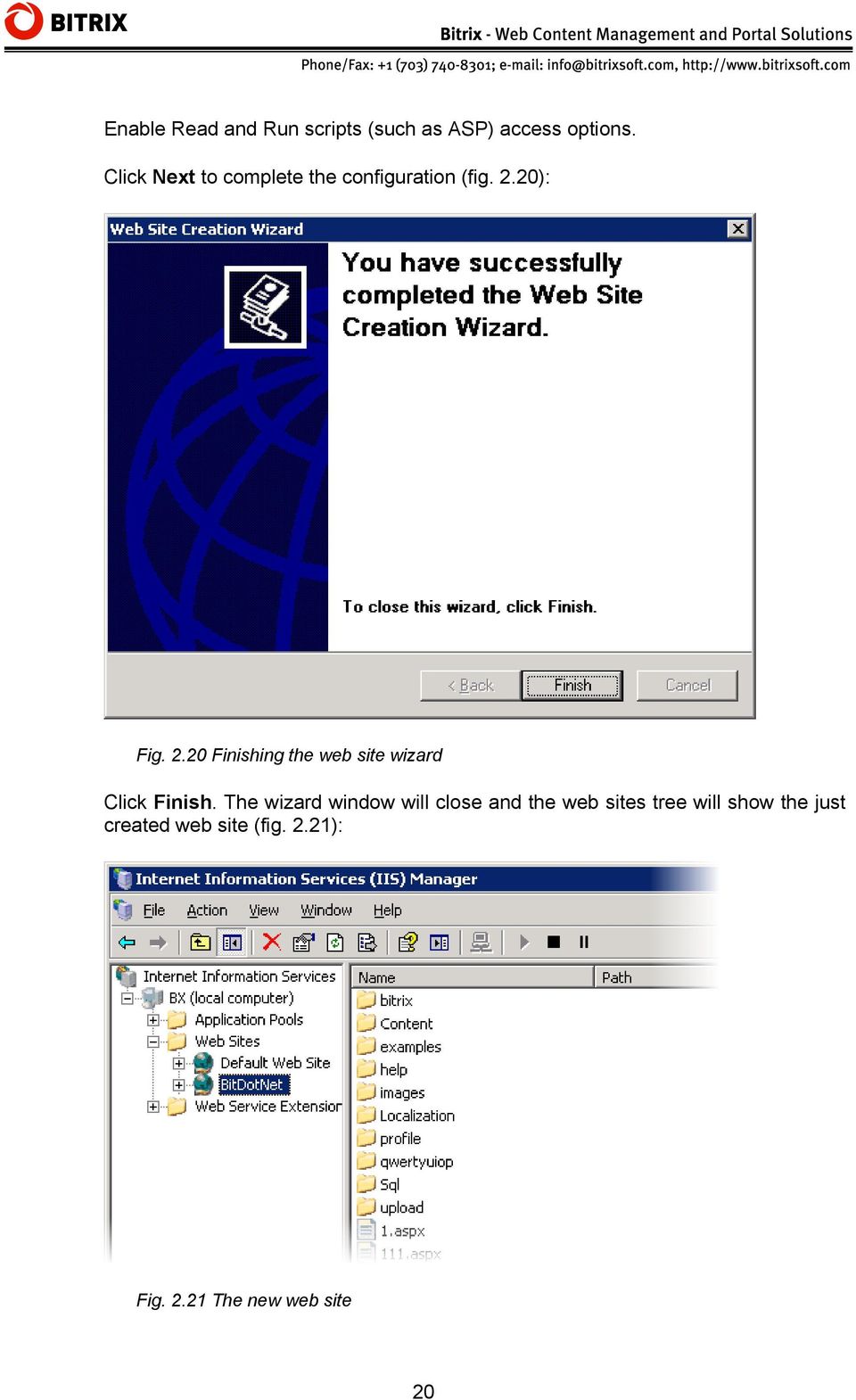 20): Fig. 2.20 Finishing the web site wizard Click Finish.