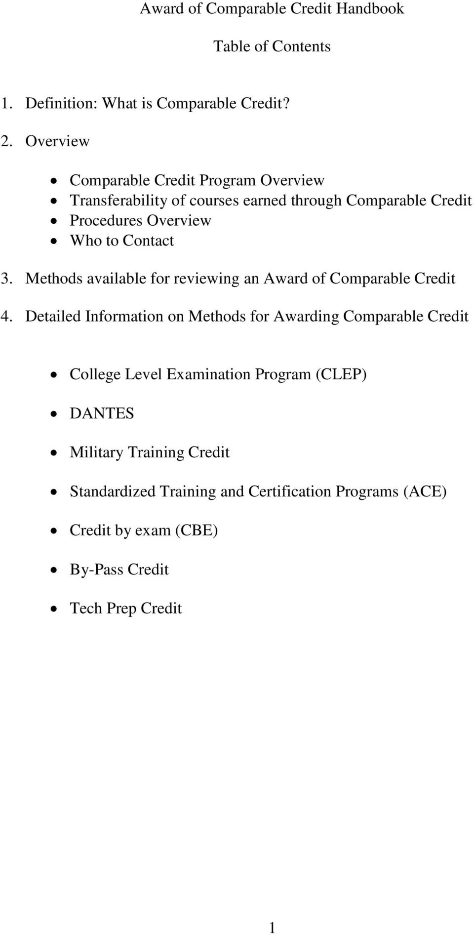 Contact 3. Methods available for reviewing an Award of Comparable Credit 4.