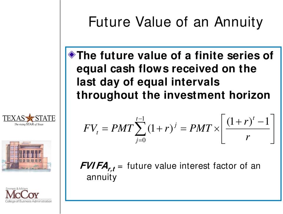 throughout the investment horizon FV t t 1 j (1 r) PMT (1 r)