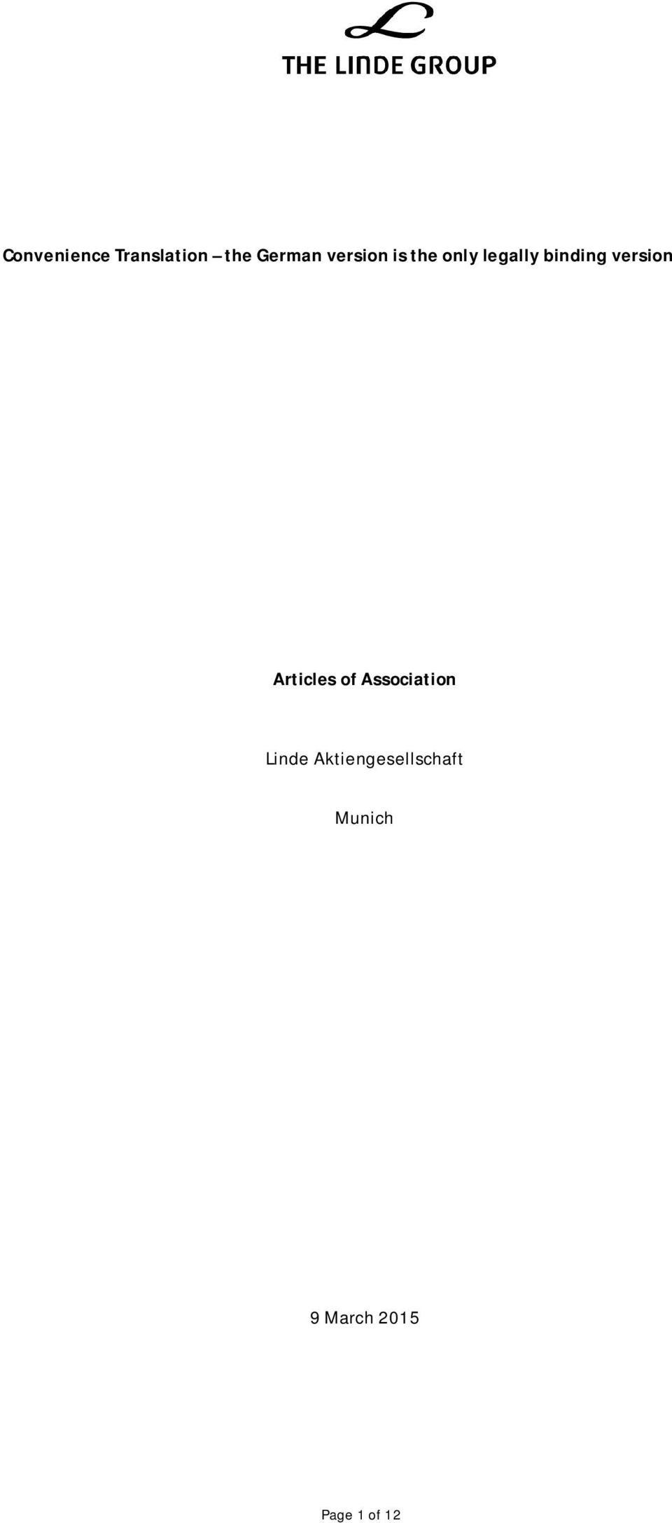 version Articles of Association Linde