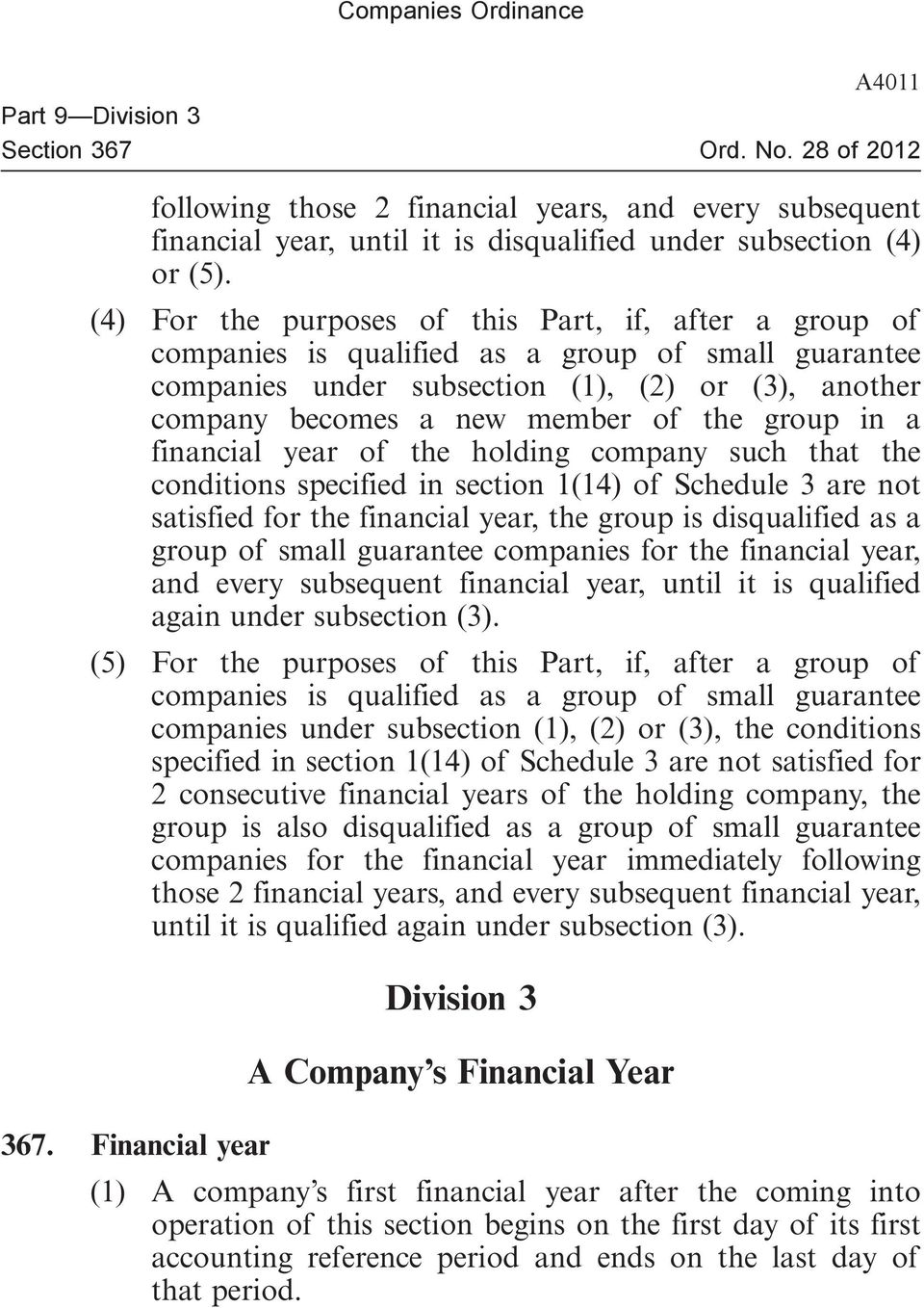 group in a financial year of the holding company such that the conditions specified in section 1(14) of Schedule 3 are not satisfied for the financial year, the group is disqualified as a group of