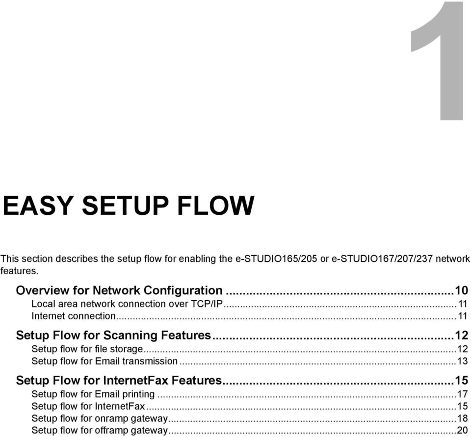 .. 11 Setup Flow for Scanning Features...12 Setup flow for file storage...12 Setup flow for Email transmission.