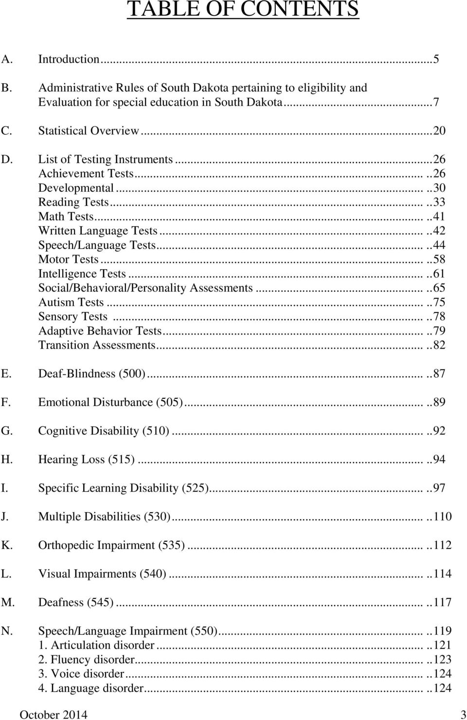 .... 58 Intelligence Tests..... 61 Social/Behavioral/Personality Assessments..... 65 Autism Tests..... 75 Sensory Tests..... 78 Adaptive Behavior Tests..... 79 Transition Assessments..... 82 E.