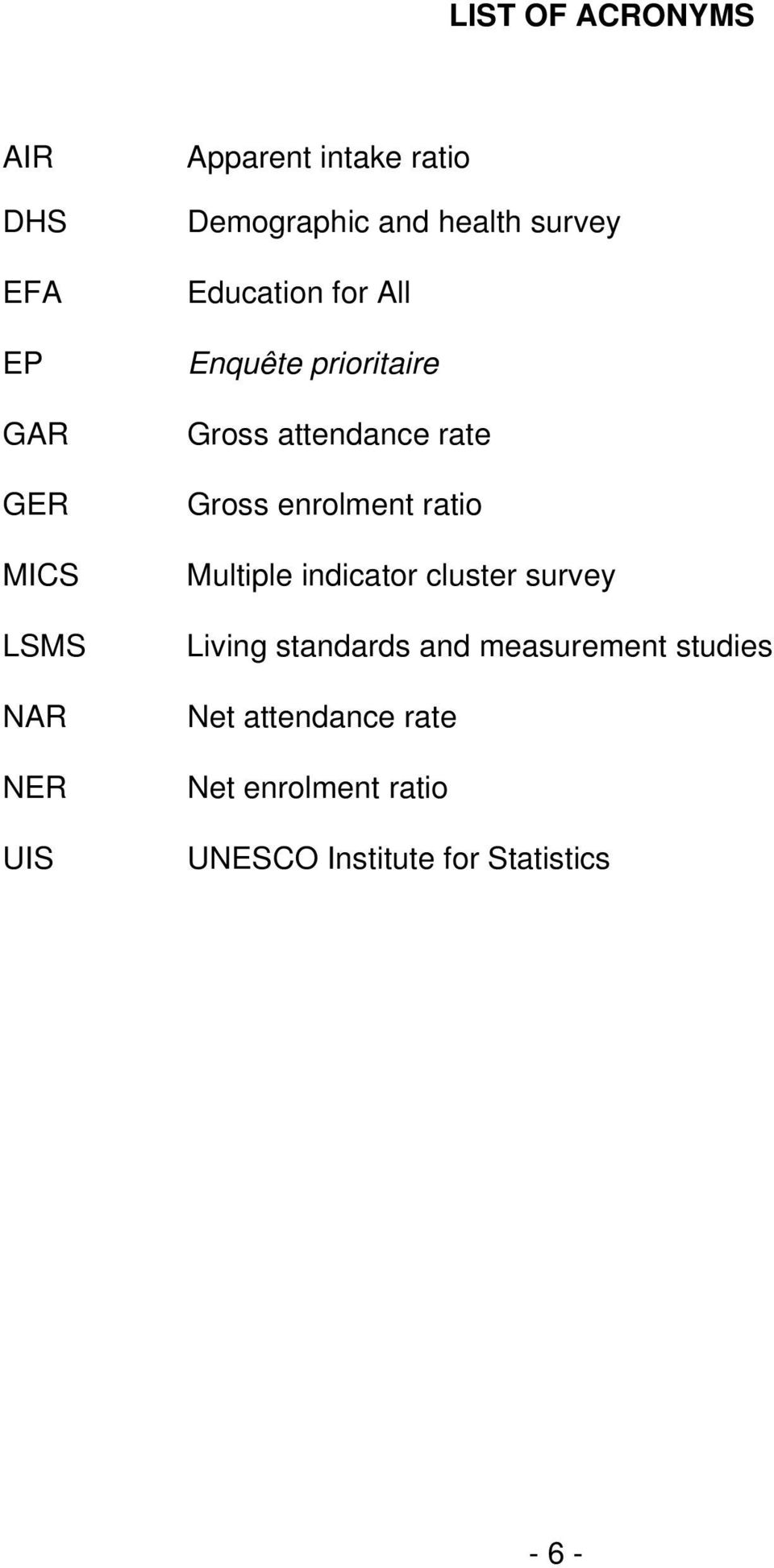 rate Gross enrolment ratio Multiple indicator cluster survey Living standards and