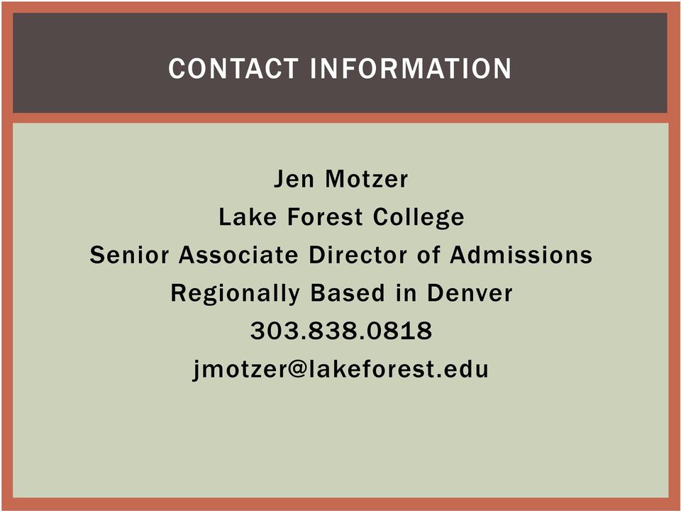 Director of Admissions Regionally