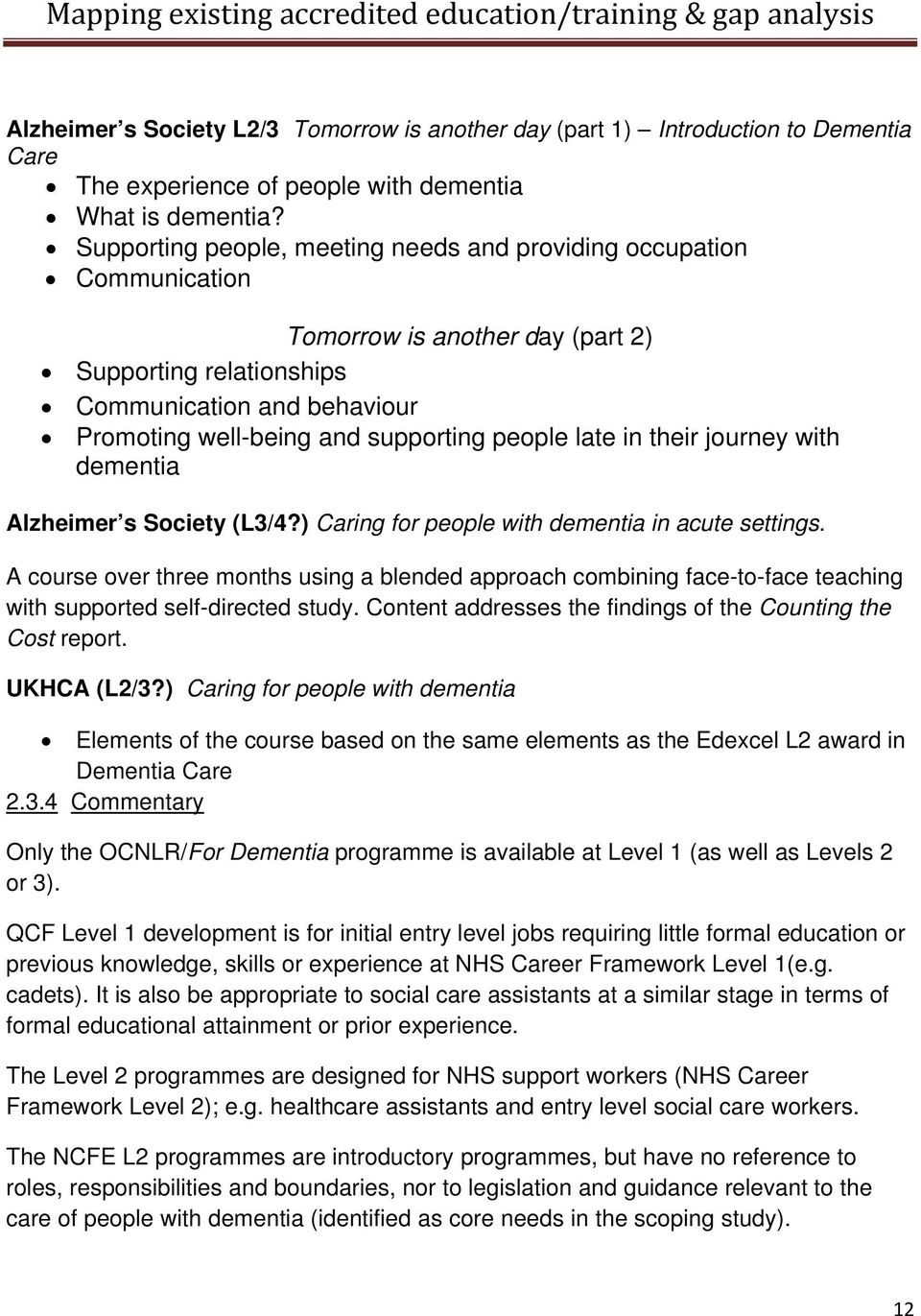 people late in their journey with dementia Alzheimer s Society (L3/4?) Caring for people with dementia in acute settings.