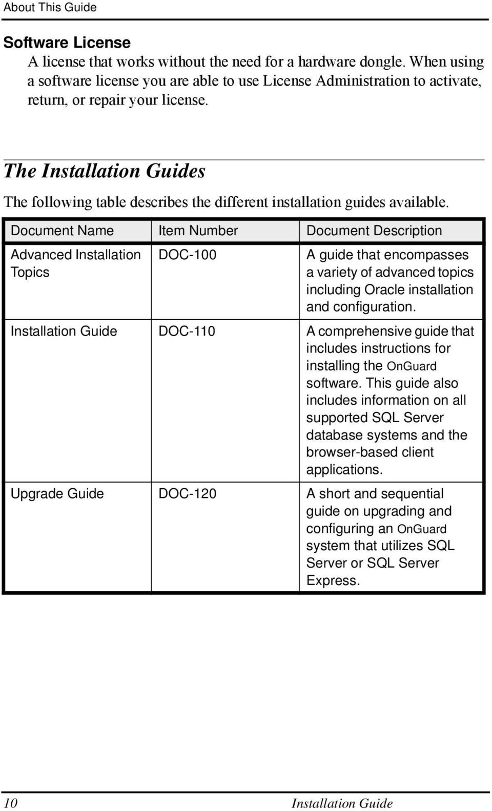 The Installation Guides The following table describes the different installation guides available.