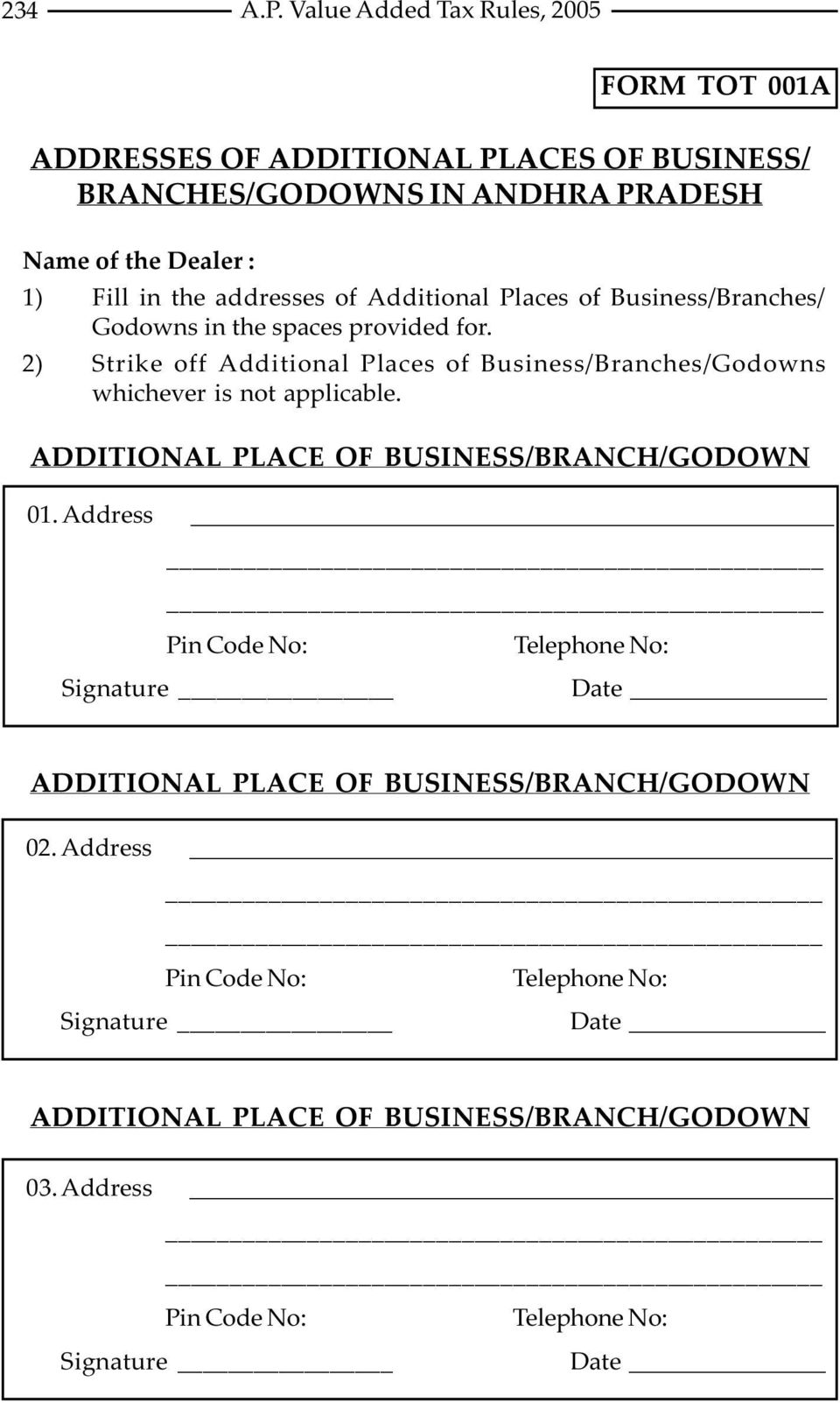 addresses of Additional Places of Business/Branches/ Godowns in the spaces provided for.