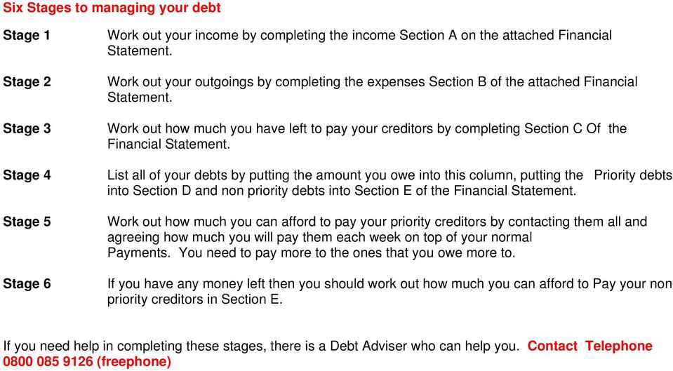 Work out how much you have left to pay your creditors by completing Section C Of the Financial Statement.