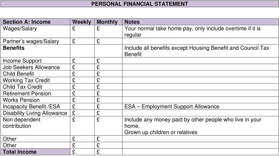 Child Benefit Working Tax Credit Child Tax Credit Retirement Pension Works Pension Incapacity Benefit /ESA ESA Employment Support Allowance
