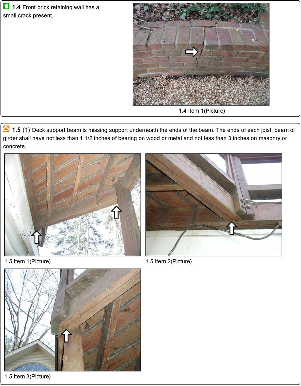 The ends of each joist, beam or girder shall have not less than 1 1/2 inches of bearing on