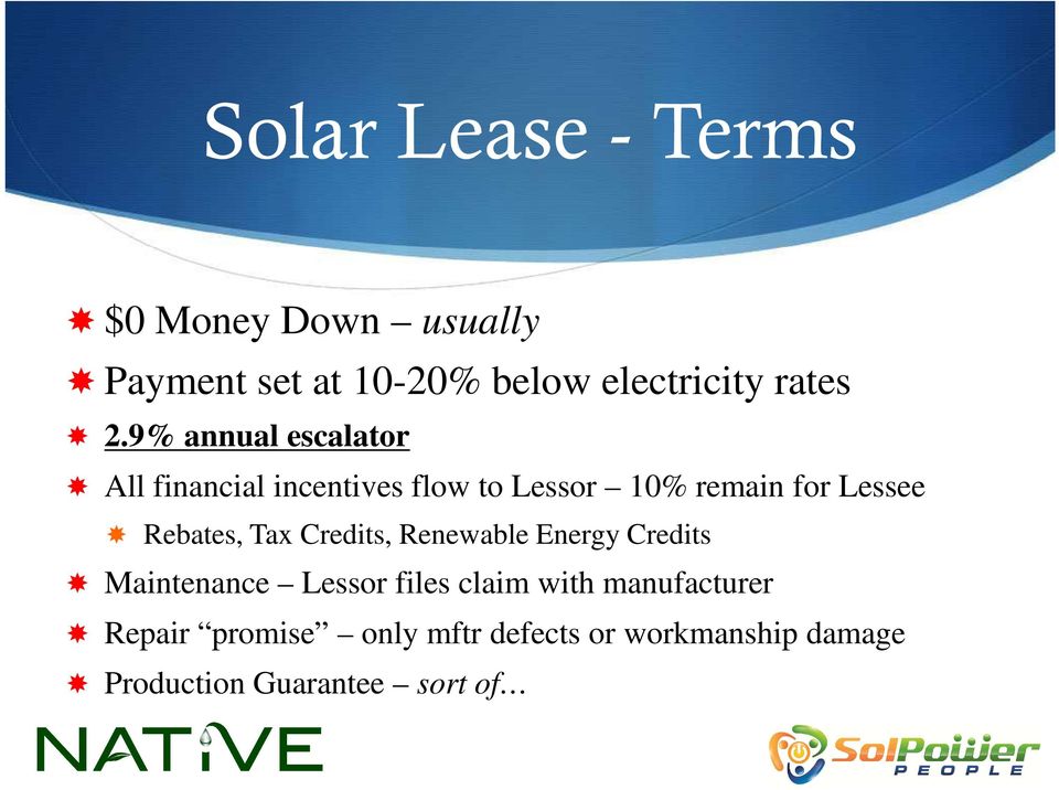 Rebates, Tax Credits, Renewable Energy Credits Maintenance Lessor files claim with