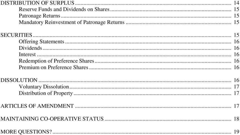 .. 16 Interest... 16 Redemption of Preference Shares... 16 Premium on Preference Shares... 16 DISSOLUTION.
