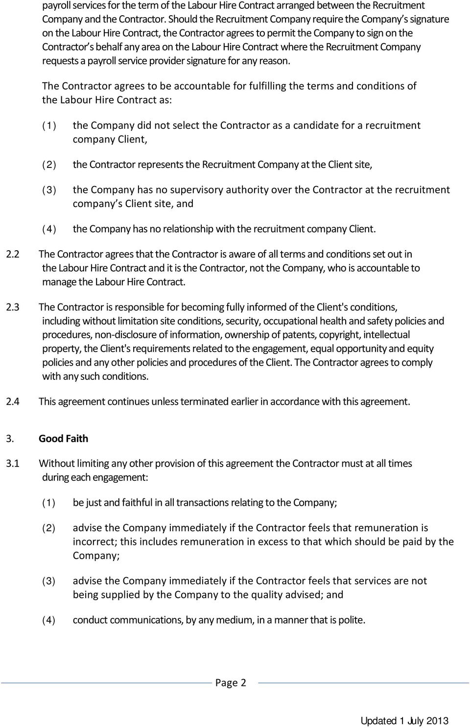Contract where the Recruitment Company requests a payroll service provider signature for any reason.