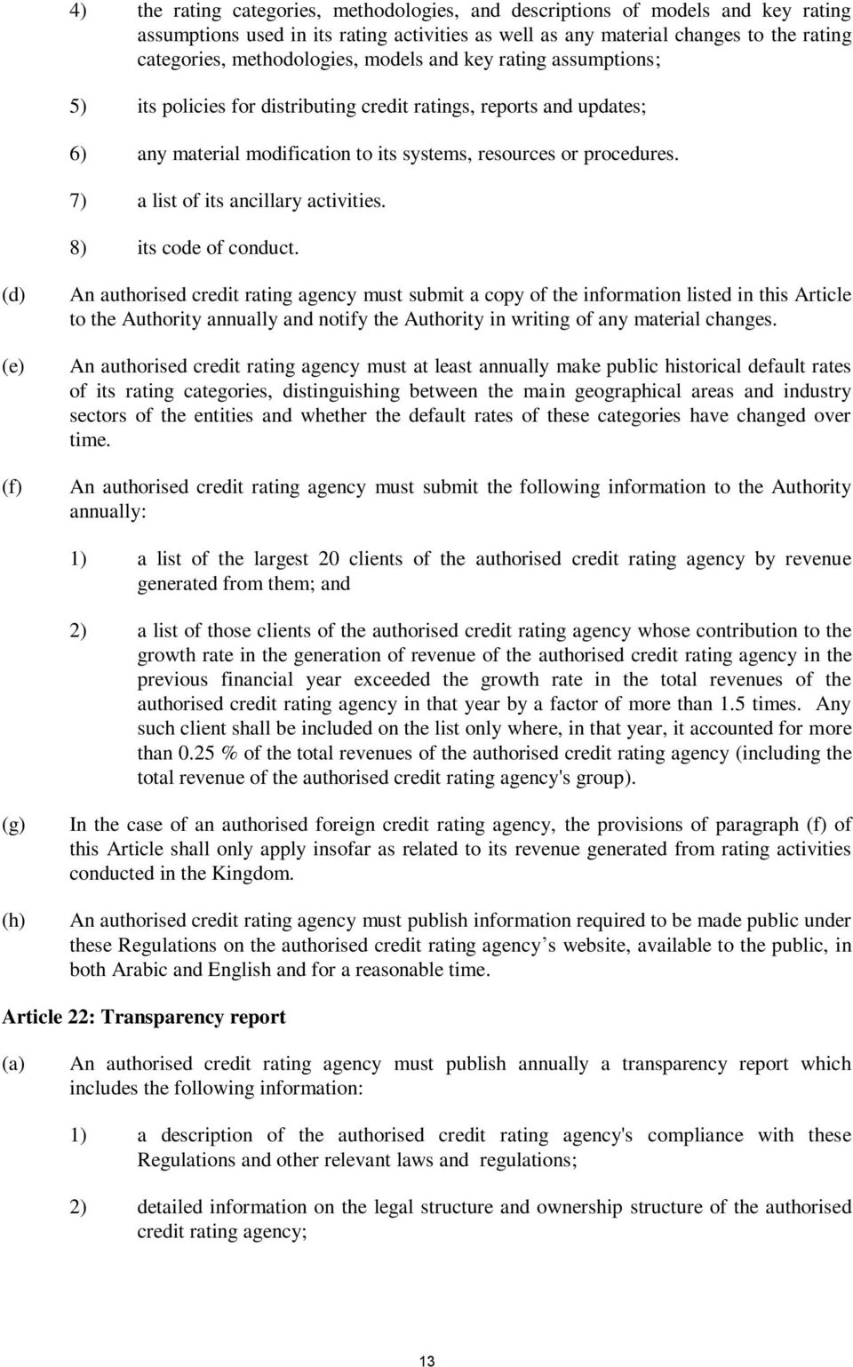 7) a list of its ancillary activities. 8) its code of conduct.