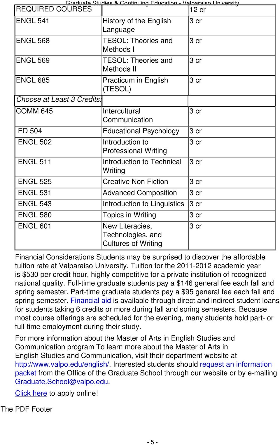 Composition ENGL 543 Introduction to Linguistics ENGL 580 Topics in ENGL 601 New Literacies, Technologies, and Cultures of Financial Considerations Students may be surprised to discover the