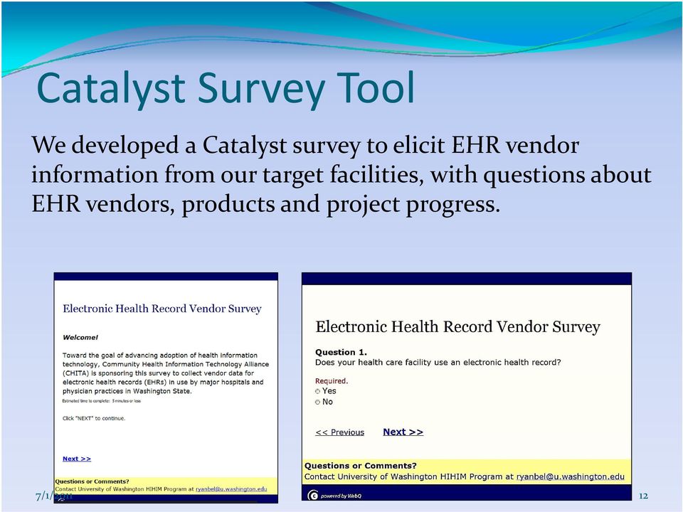 our target facilities, with questions about EHR