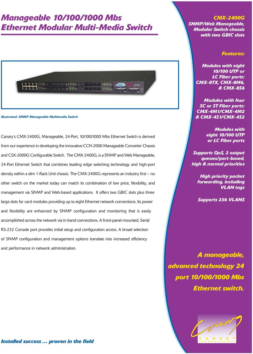 innovative CCN-2000 Manageable Converter Chassis and CSX-2000G Configurable Switch.