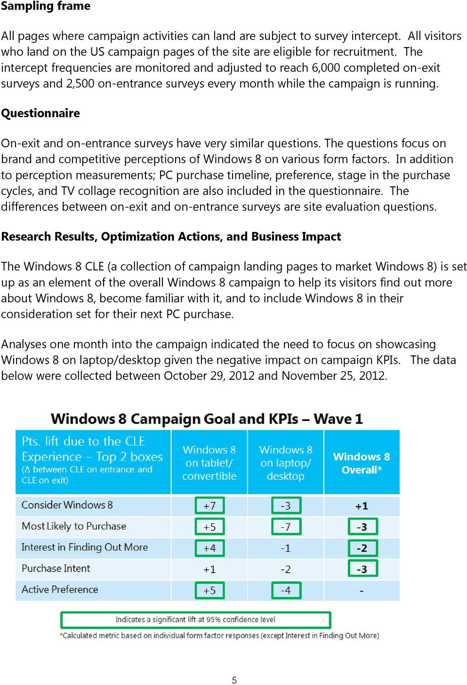 Questionnaire On-exit and on-entrance surveys have very similar questions. The questions focus on brand and competitive perceptions of Windows 8 on various form factors.