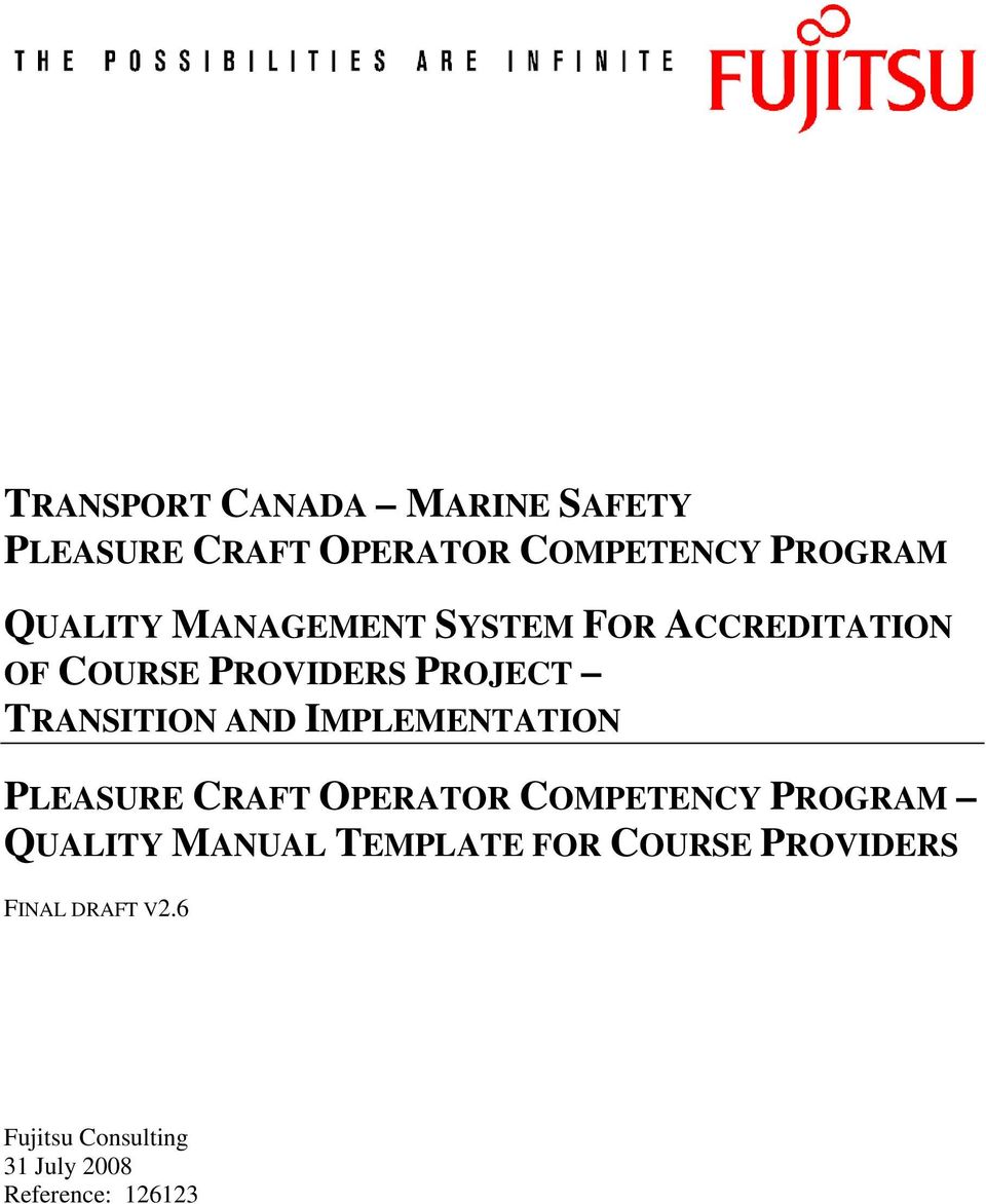 PLEASURE CRAFT OPERATOR COMPETENCY PROGRAM QUALITY MANUAL TEMPLATE FOR