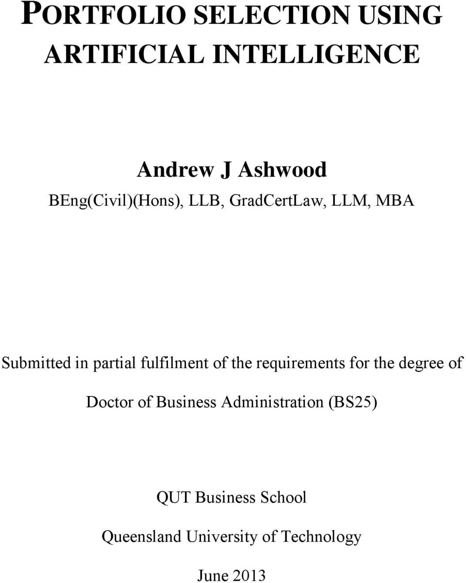 fulfilment of the requirements for the degree of Doctor of Business