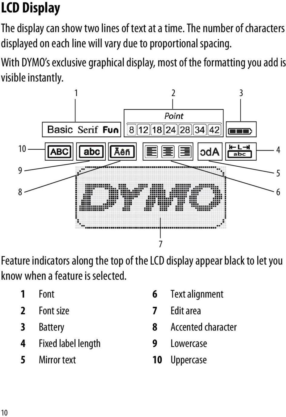With DYMO s exclusive graphical display, most of the formatting you add is visible instantly.