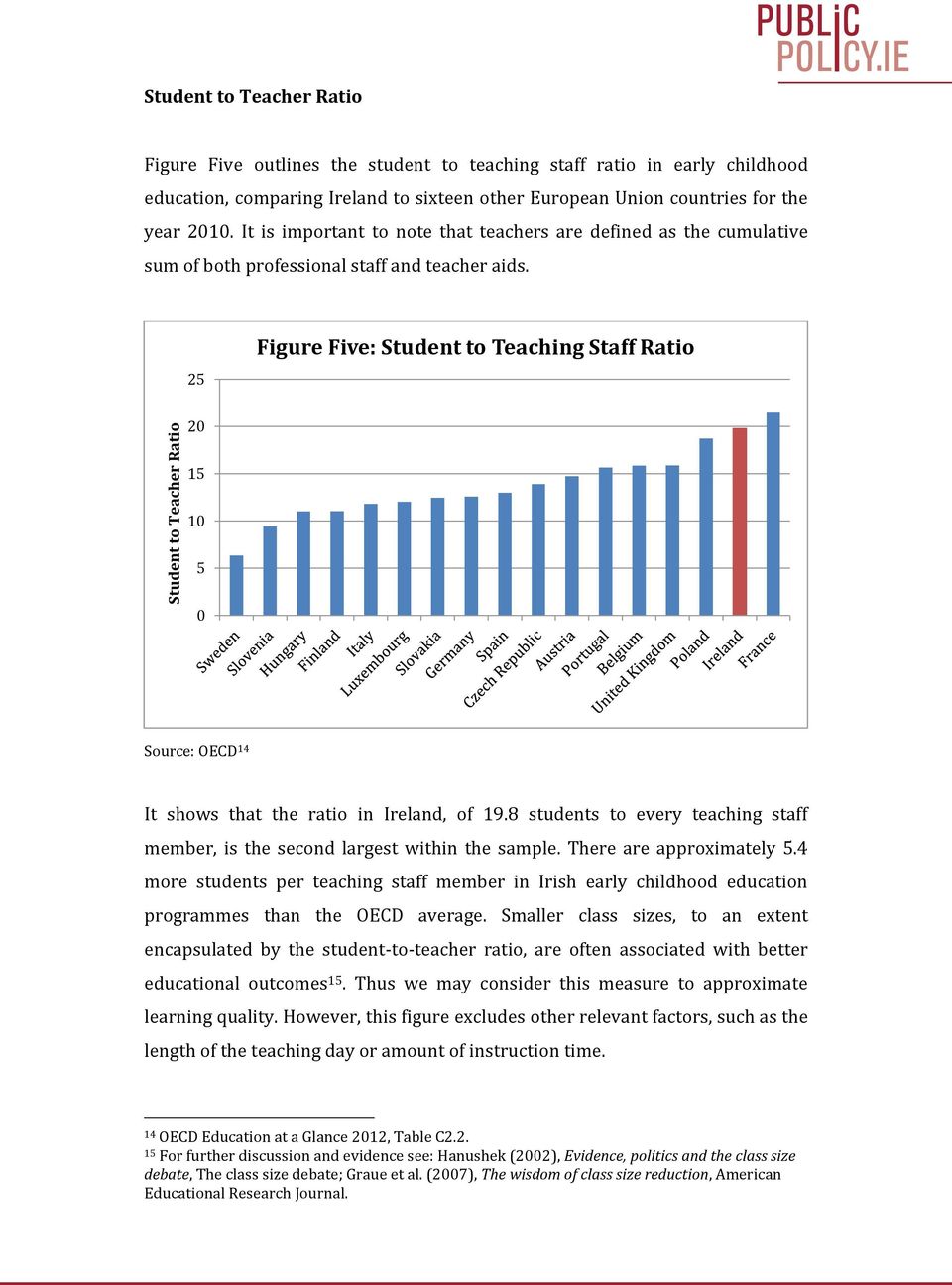 25 Figure Five: Student to Teaching Staff Ratio 2 15 1 5 Source: OECD 14 It shows that the ratio in Ireland, of 19.8 students to every teaching staff member, is the second largest within the sample.
