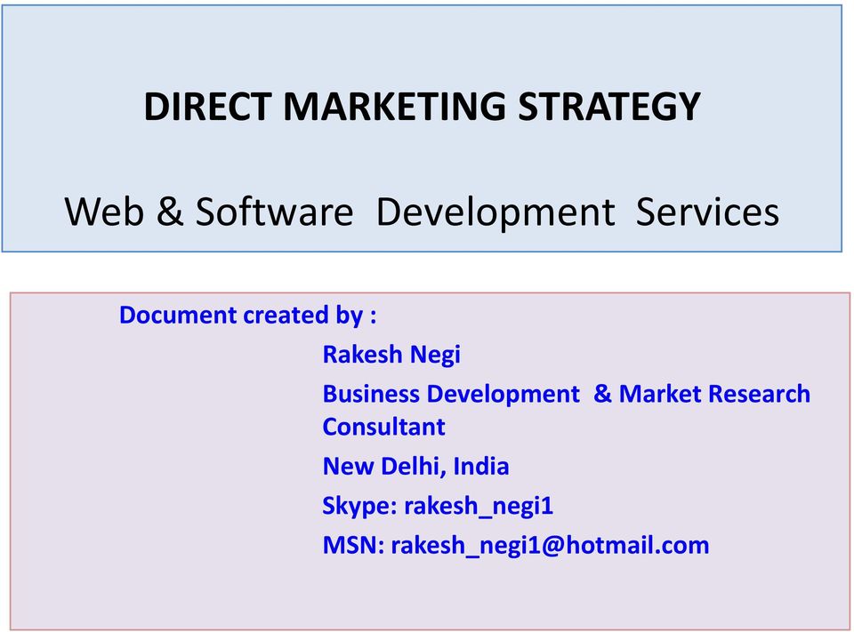 Development & Market Research Consultant New Delhi,