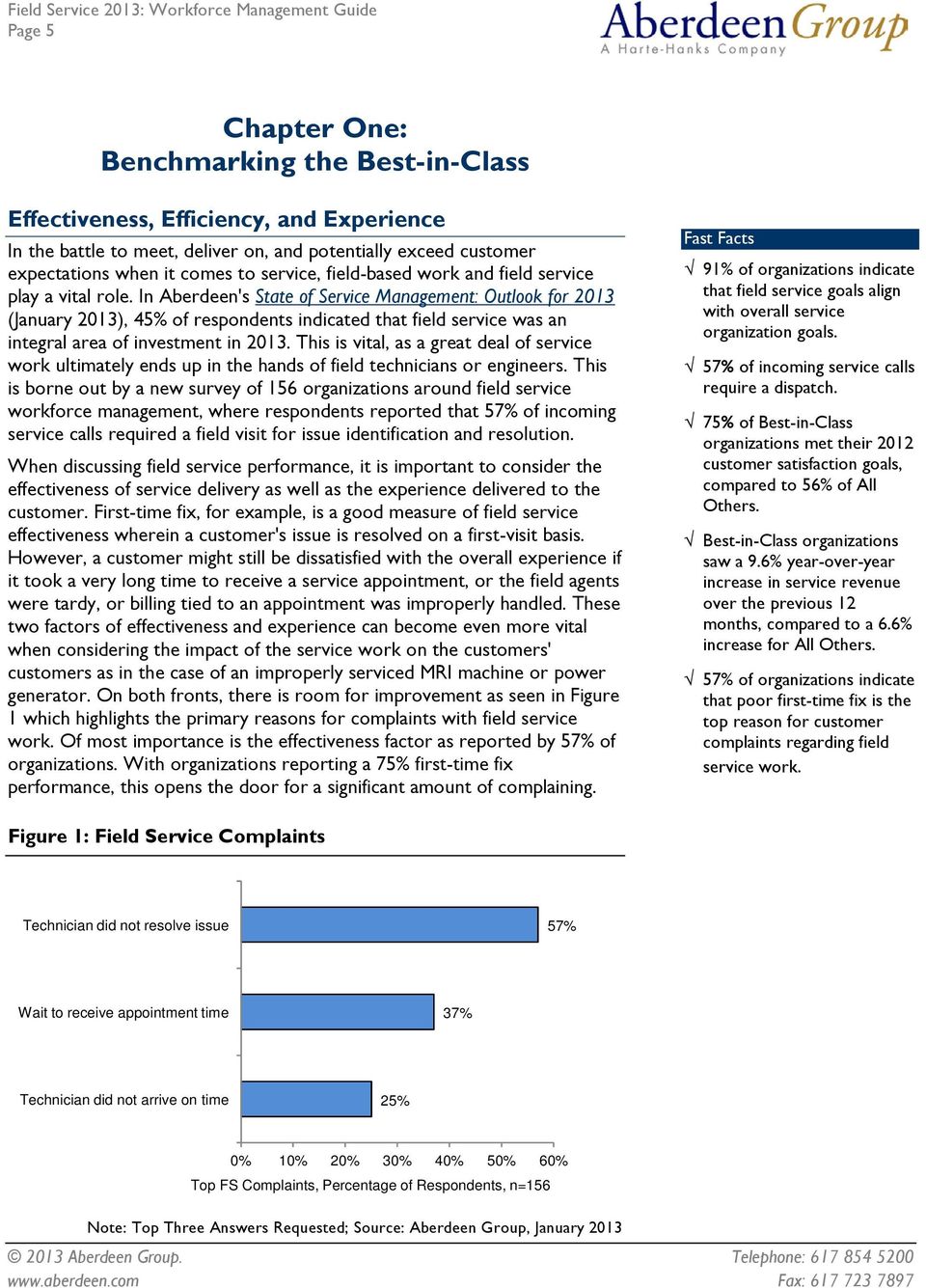 In Aberdeen's State of Service Management: Outlook for 2013 (January 2013), 45% of respondents indicated that field service was an integral area of investment in 2013.