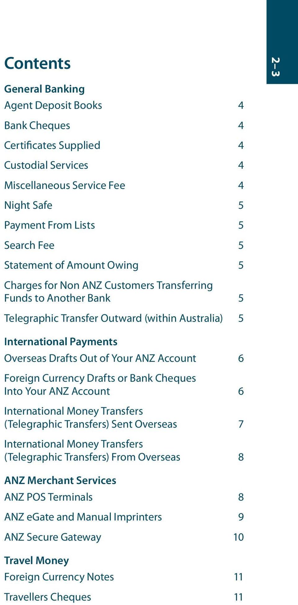 of Your ANZ Account 6 Foreign Currency Drafts or Bank Cheques Into Your ANZ Account 6 International Money Transfers (Telegraphic Transfers) Sent Overseas 7 International Money Transfers
