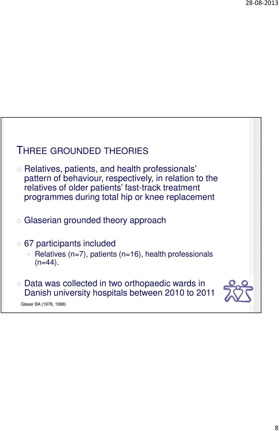 Glaserian grounded theory approach 67 participants included Relatives (n=7), patients (n=16), health professionals