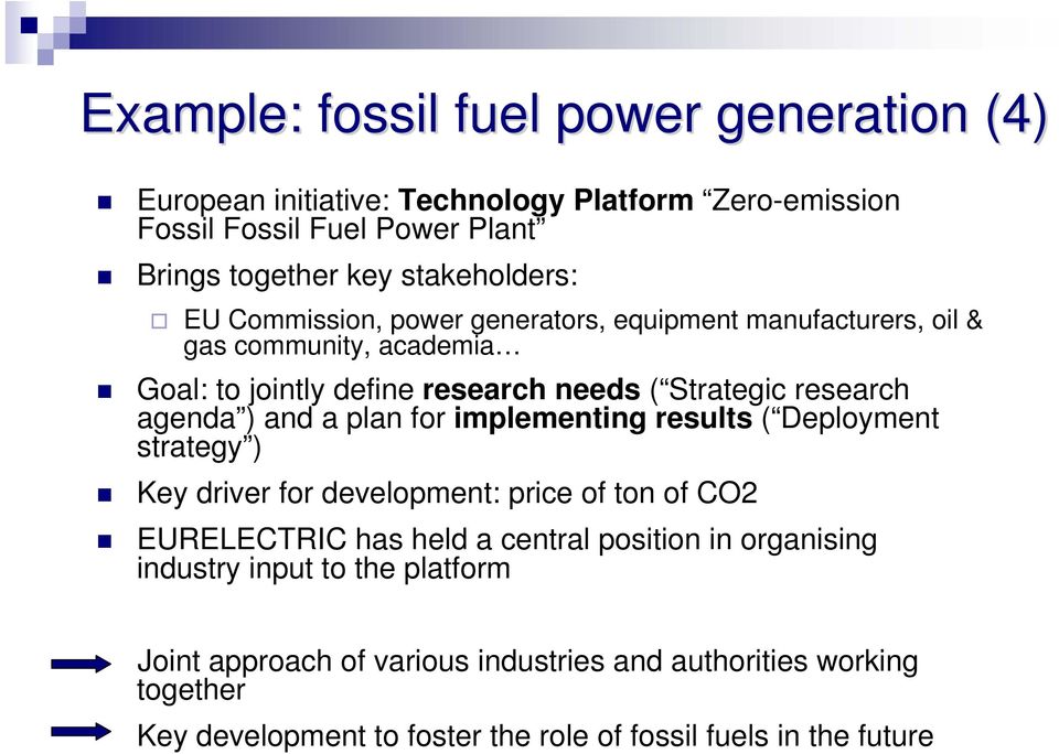 a plan for implementing results ( Deployment strategy ) Key driver for development: price of ton of CO2 EURELECTRIC has held a central position in organising
