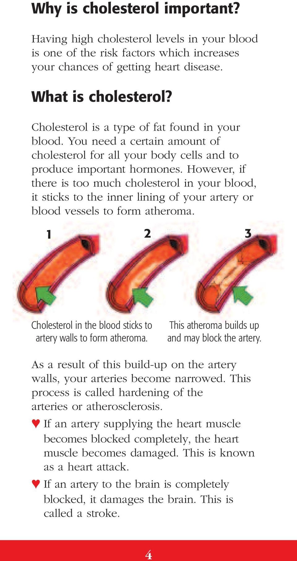 However, if there is too much cholesterol in your blood, it sticks to the inner lining of your artery or blood vessels to form atheroma.