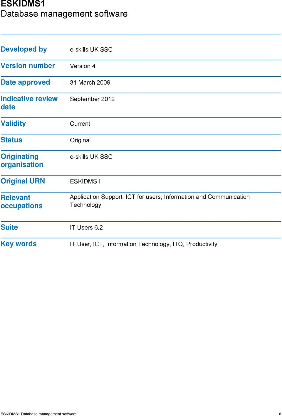 Original e-skills UK SSC ESKIDMS1 Application Support; ICT for users; Information and Communication