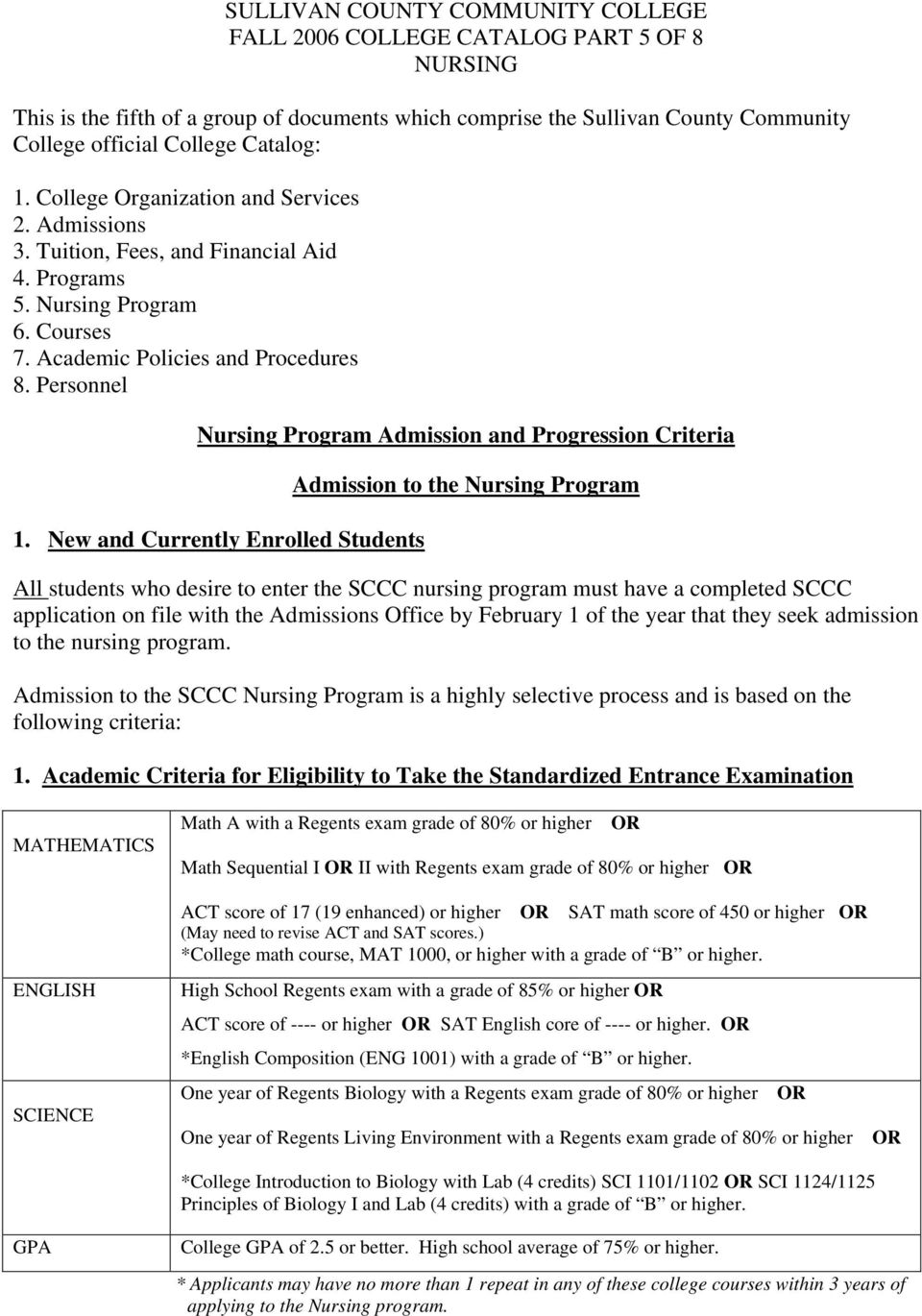 Personnel Nursing Program Admission and Progression Criteria 1.