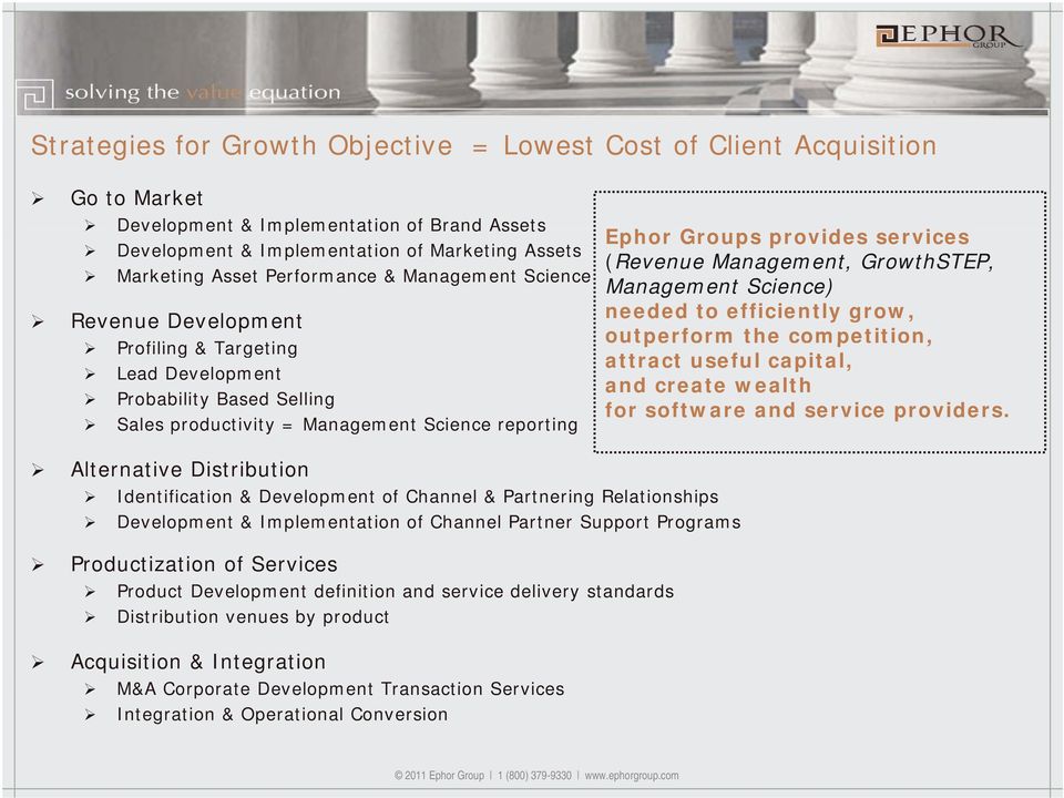 (Revenue Management, GrowthSTEP, Management Science) needed to efficiently grow, outperform the competition, attract useful capital, and create wealth for software and service providers.