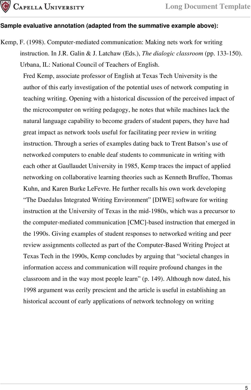 Fred Kemp, associate professor of English at Texas Tech University is the author of this early investigation of the potential uses of network computing in teaching writing.