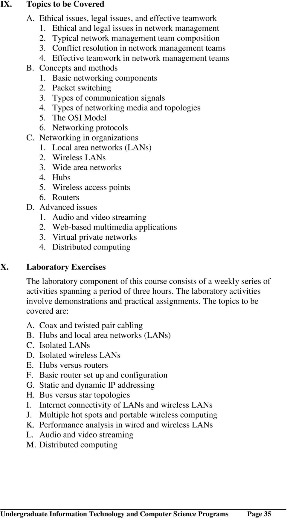 Types of communication signals 4. Types of networking media and topologies 5. The OSI Model 6. Networking protocols C. Networking in organizations 1. Local area networks (LANs) 2. Wireless LANs 3.