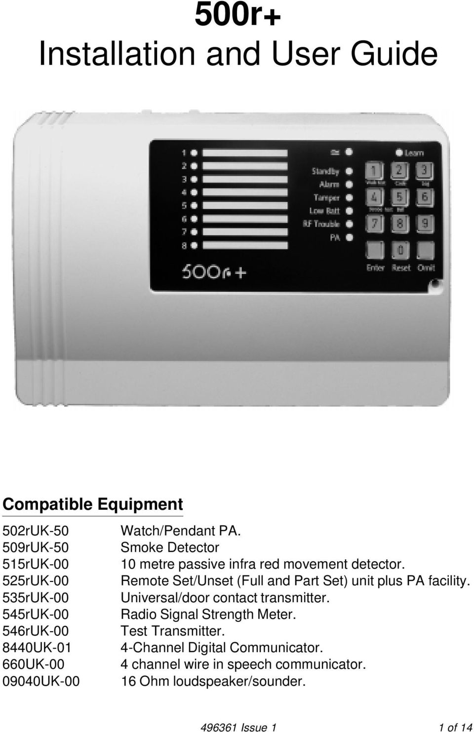 525rUK-00 Remote Set/Unset (Full and Part Set) unit plus PA facility. 535rUK-00 Universal/door contact transmitter.