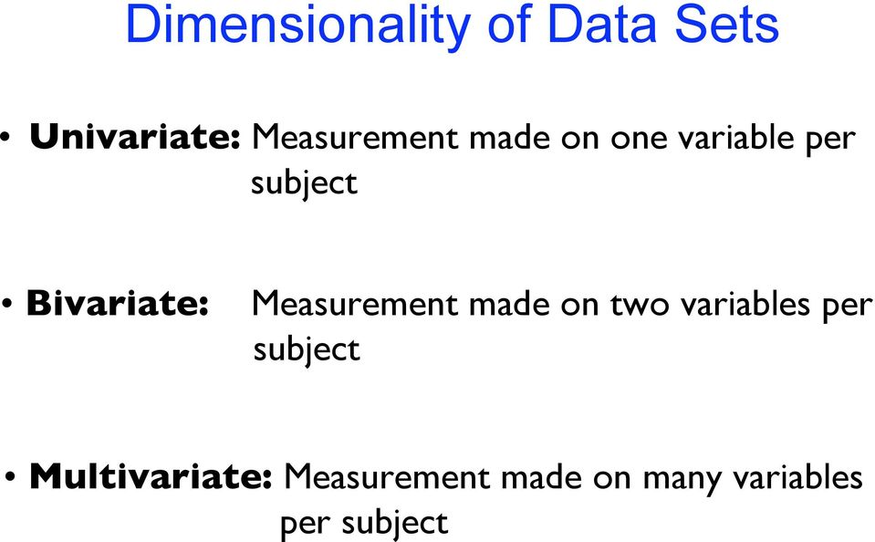 Bivariate: Measurement made on two variables per
