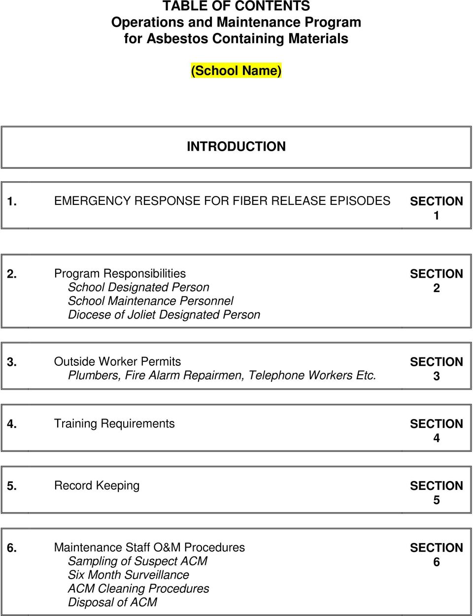 Program Responsibilities School Designated Person School Maintenance Personnel Diocese of Joliet Designated Person SECTION 2 3.