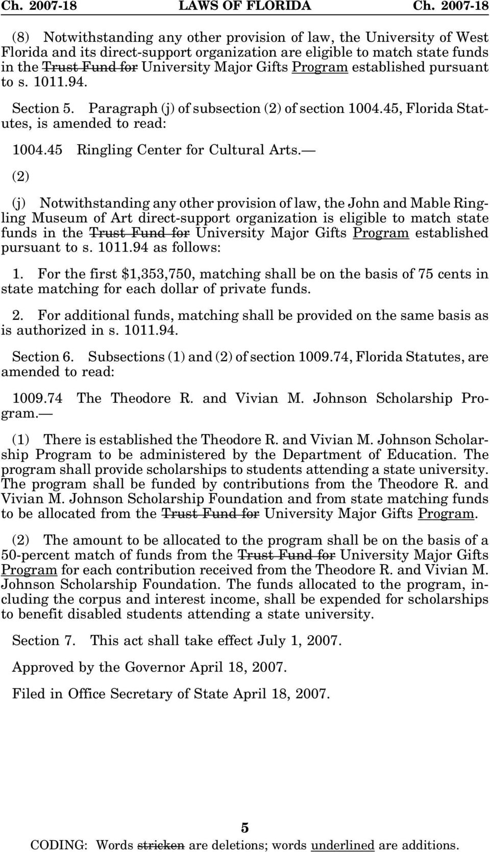 (2) (j) Notwithstanding any other provision of law, the John and Mable Ringling Museum of Art direct-support organization is eligible to match state funds in the Trust Fund for University Major Gifts