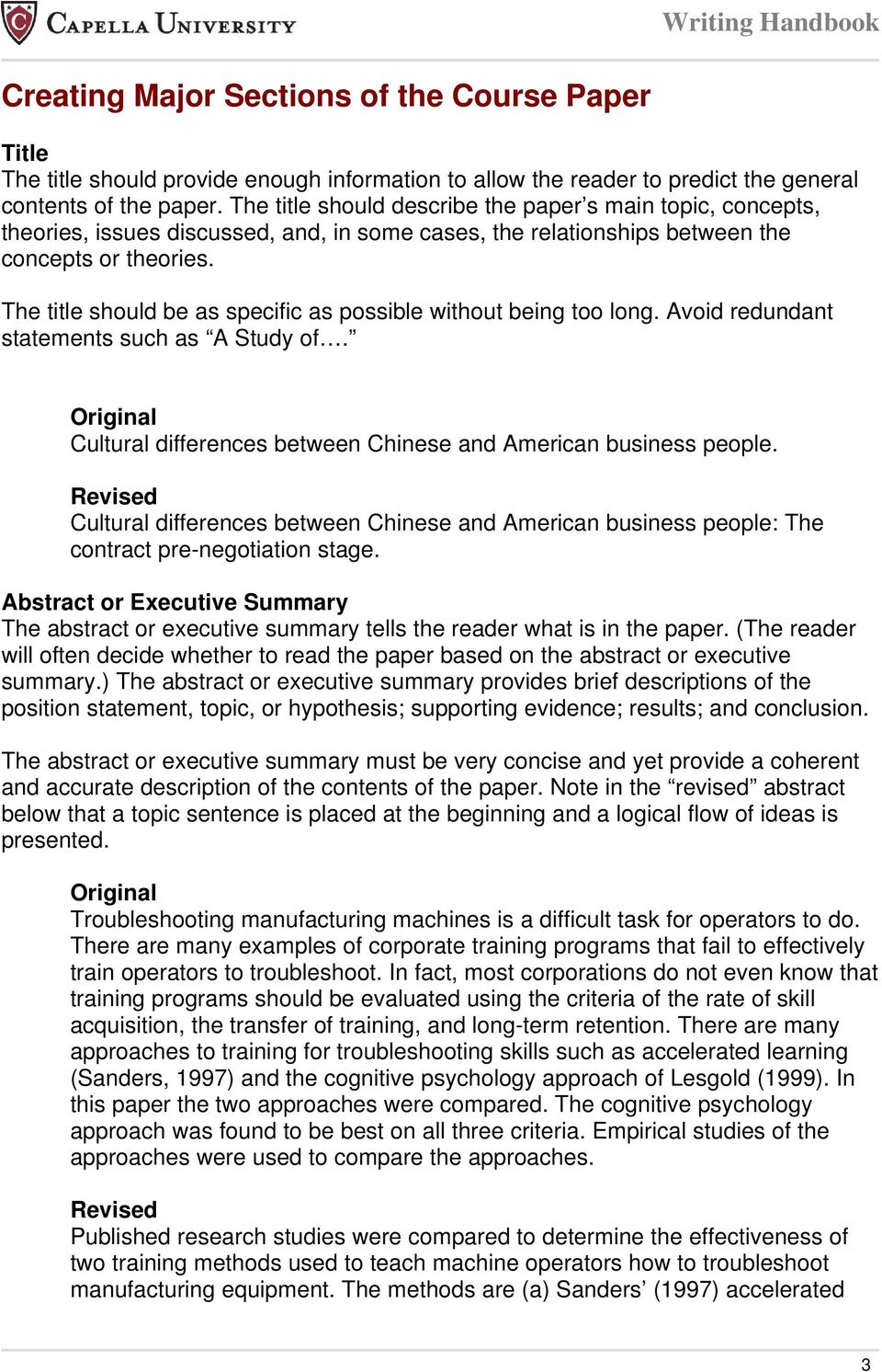 The title should be as specific as possible without being too long. Avoid redundant statements such as A Study of. Cultural differences between Chinese and American business people.