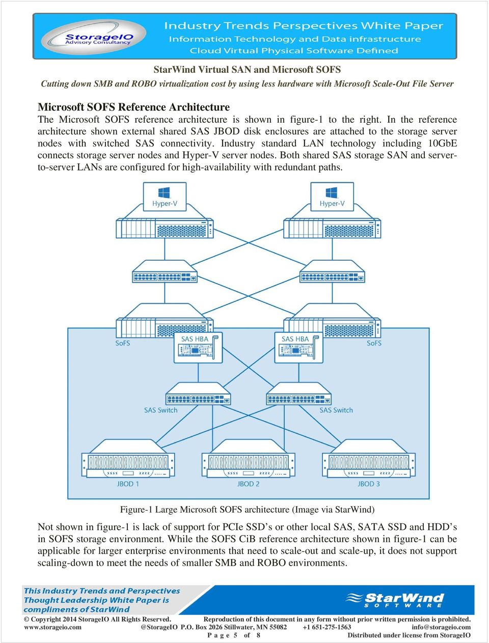 Industry standard LAN technology including 10GbE connects storage server nodes and Hyper-V server nodes.