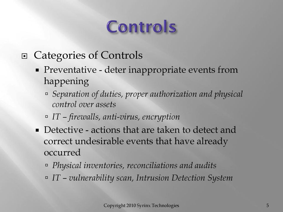actions that are taken to detect and correct undesirable events that have already occurred Physical